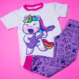 Unicorn Rock and Roll Girl Short Sleeve Pajama Set